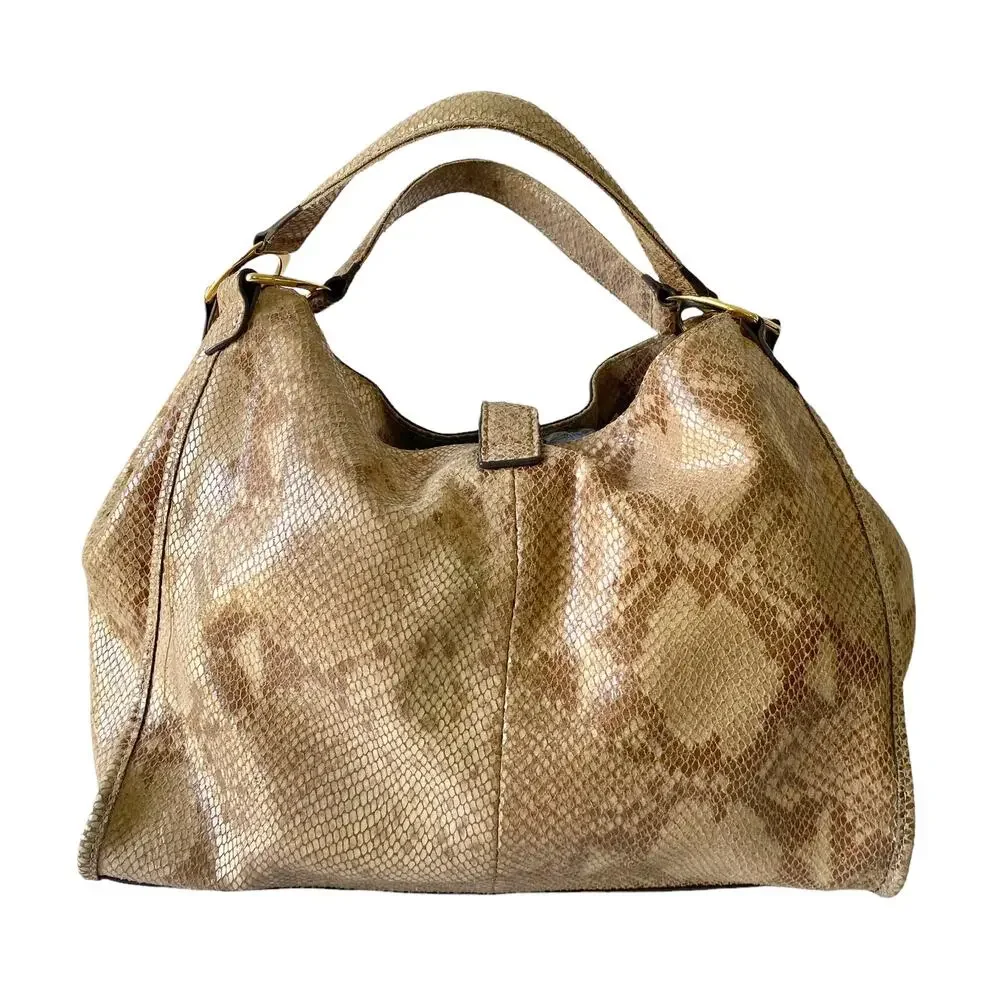 G.I.L.I Leather Snake Print Hobo Tote Shoulder Bag Purse